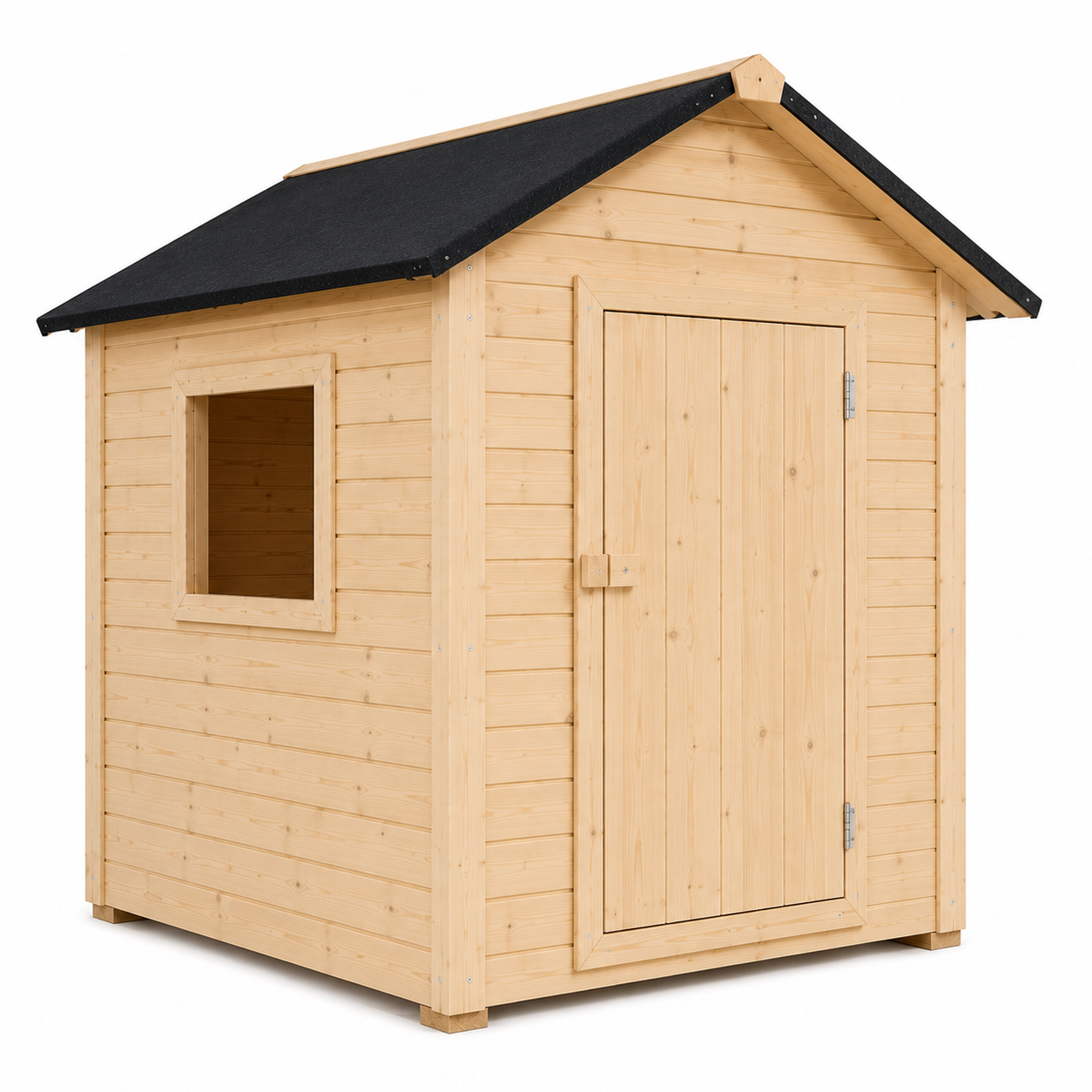 Duży drewniany domek dla dzieci 120 × 80 cm – podłoga, drzwi, okno i papa w cenie