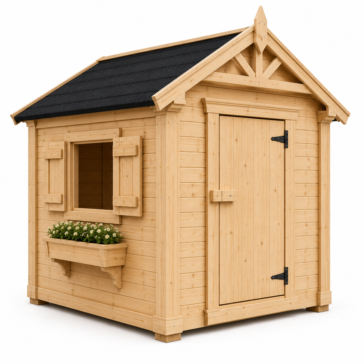 Duży drewniany domek dla dzieci 120 × 80 cm – podłoga, drzwi, okno i papa w cenie - obrazek 10