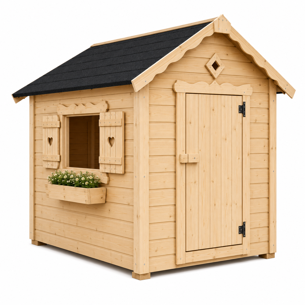 Duży drewniany domek dla dzieci 120 × 80 cm – podłoga, drzwi, okno i papa w cenie - obrazek 8