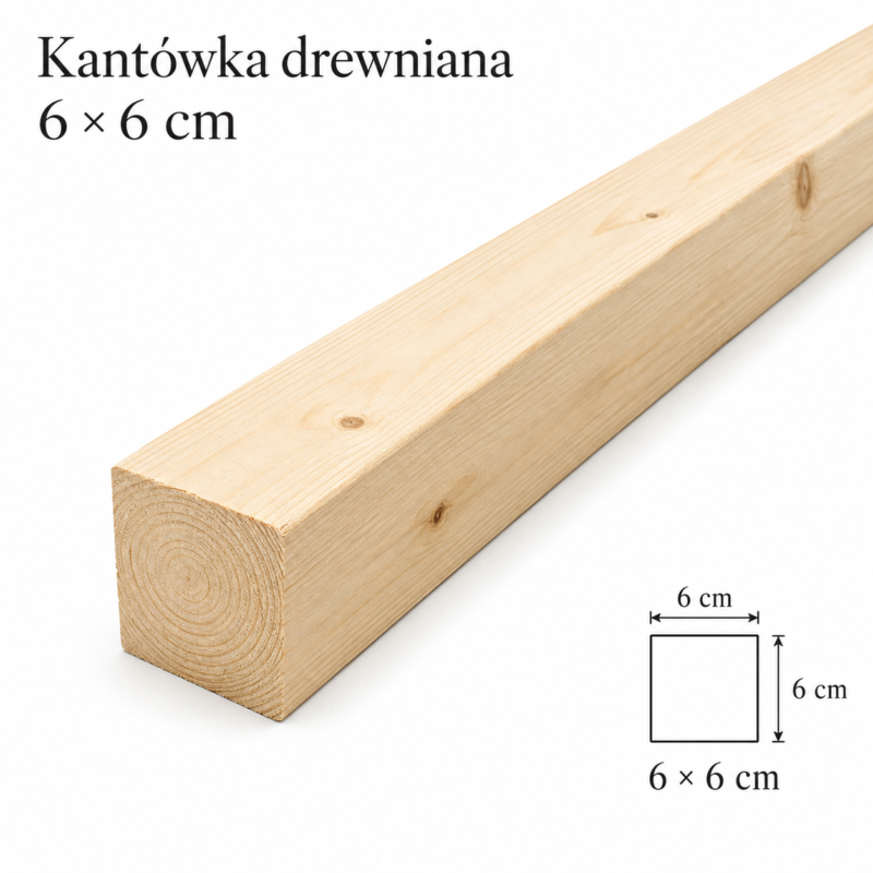 Kantówka drewniana iglasta 6 × 6 cm – 50–150 cm | surowa, heblowana lub szlifowana